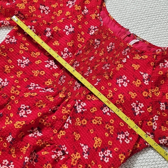 Free People Womens Red‎ Floral Chiffon Long Sleeve Mini A Line Dress Sz 0 EUC - Picture 15 of 16